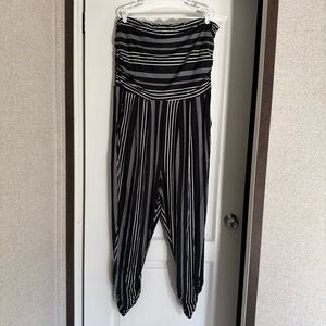 Black and White Striped Strapless Women's Jumpsuit